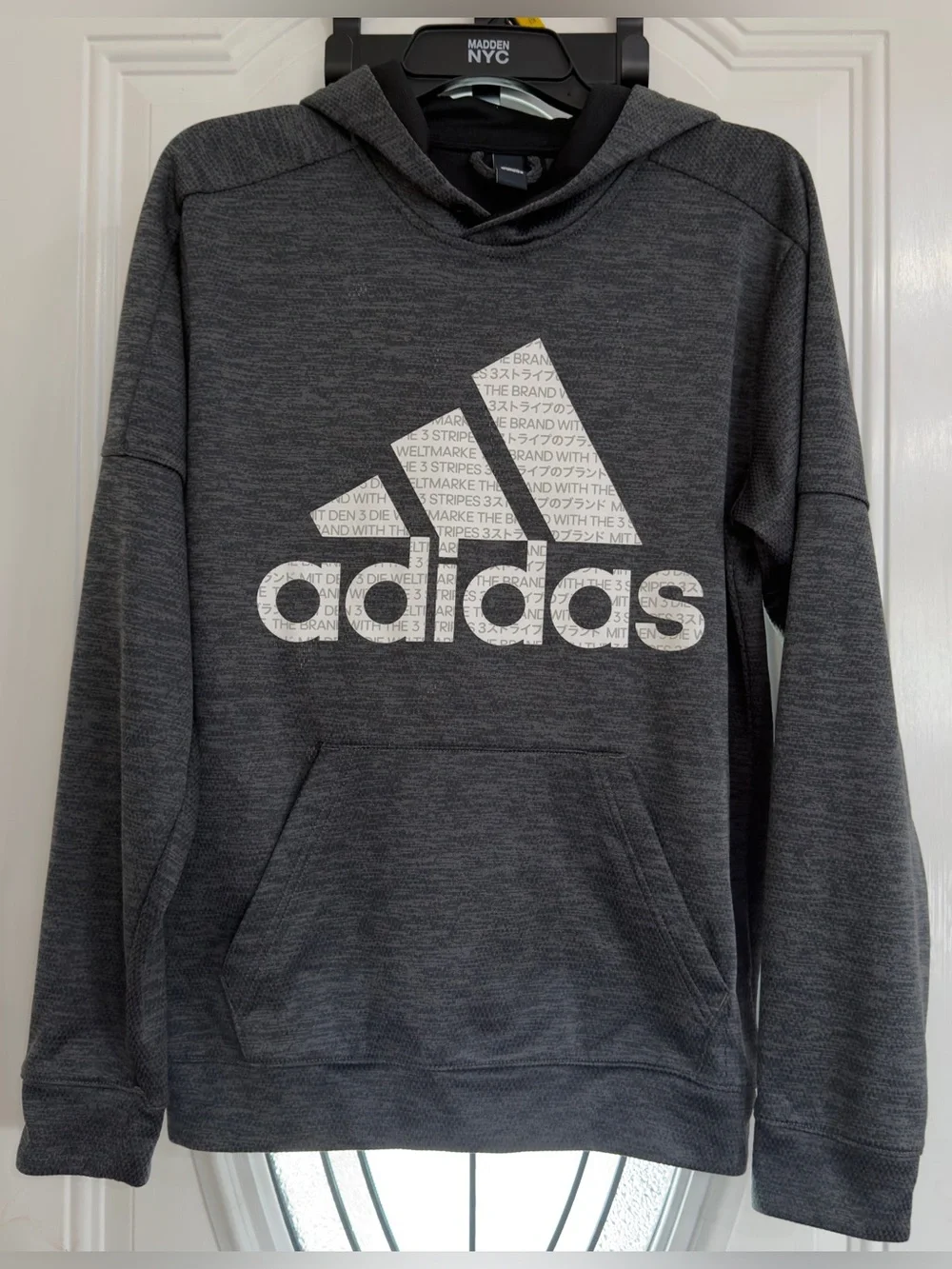SMALL/Adidas Men's Dark Gray Logo Hoodie